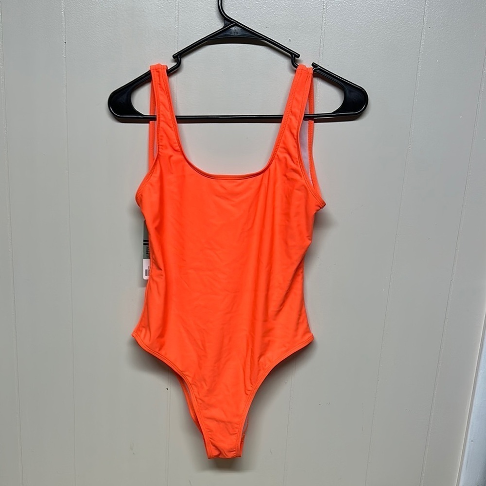Vibrant Orange One-Piece Swimsuit with Wide Straps